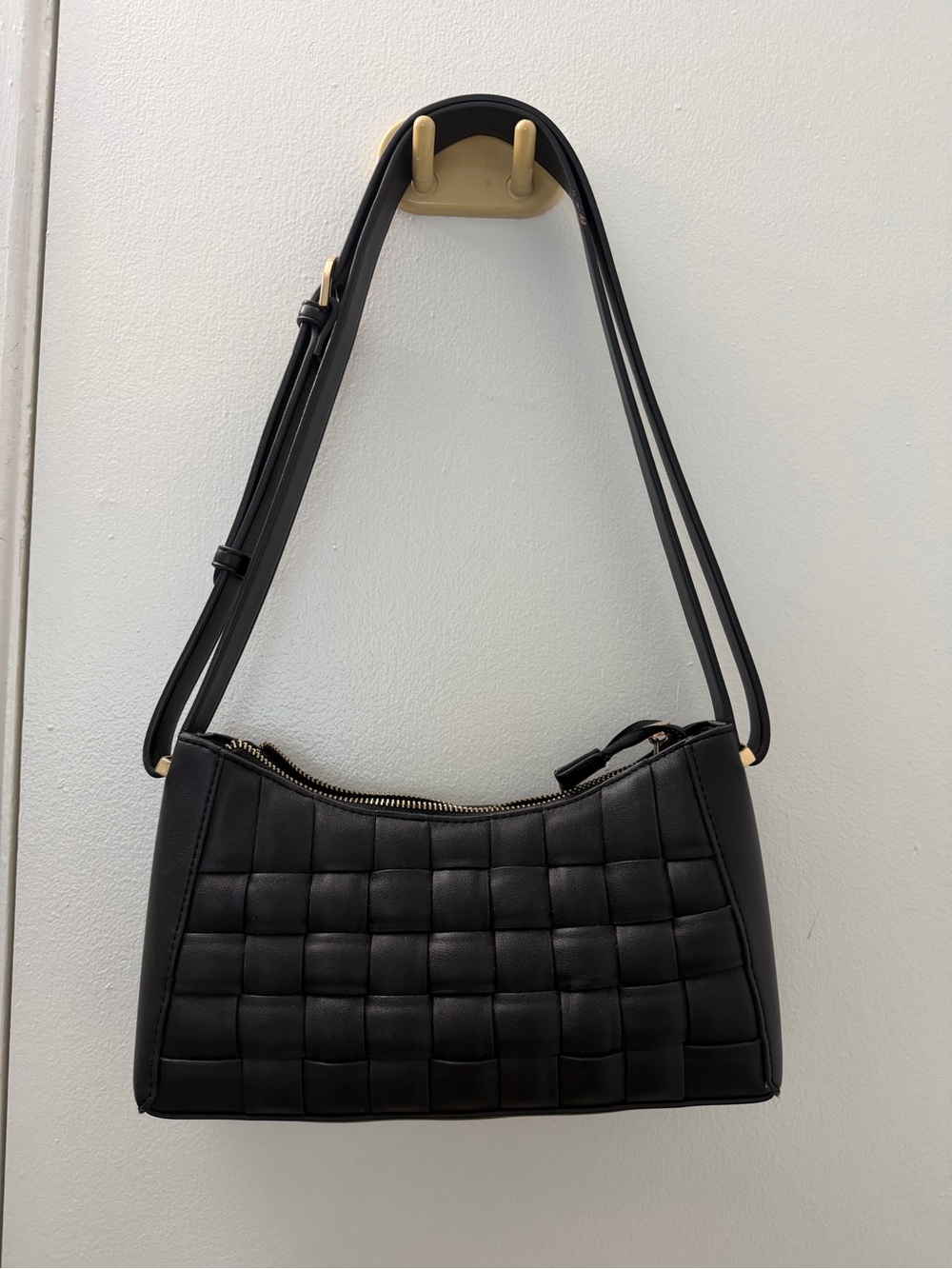 a new day Black Woven Shoulder Bag with Gold Hardware
